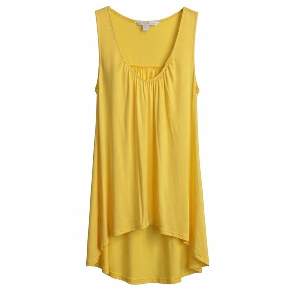 Boston Proper Womens Yellow Sleeveless High Low Pleated Scoop Neck‎ Tank Top XS